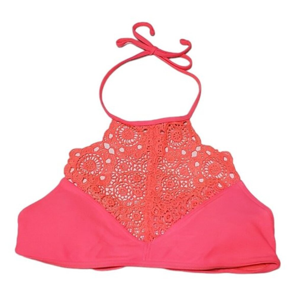 NWT Aerie‎ High Neck Halter Swimsuit Top Crochet Pink String Size XS - Picture 4 of 6